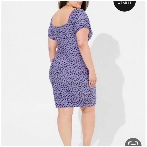 Torrid Betsey Johnson Mini Foxy Ruched Black Floral Purple Cotton Dress NWOT 6X - Picture 3 of 11